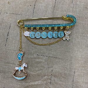 Baby Boy Blue Crystals and Letters Stroller Pin